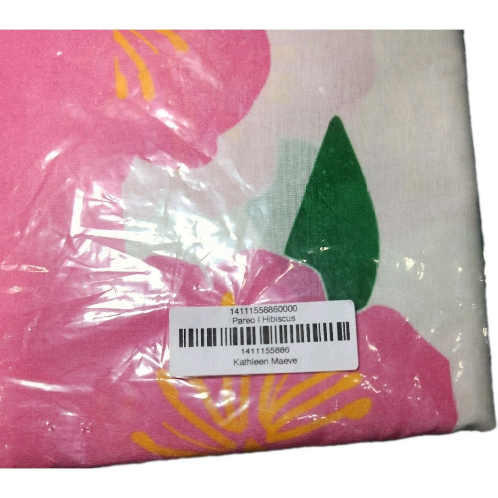 Kathleen Maeve Pareo Pink Hibiscus Floral Cotton Voile Wrap Sarong Cover Up NEW - Picture 4 of 6